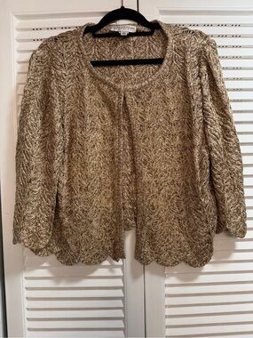 St John Evening Metallic Gold Crochet Knit Cardigan